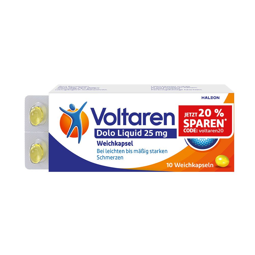 Voltaren Dolo Liquid 25 mg Weichkapseln, gegen Muskelschmerzen 10 St. - Jetzt 20% Rabatt mit dem Code voltaren20 sparen