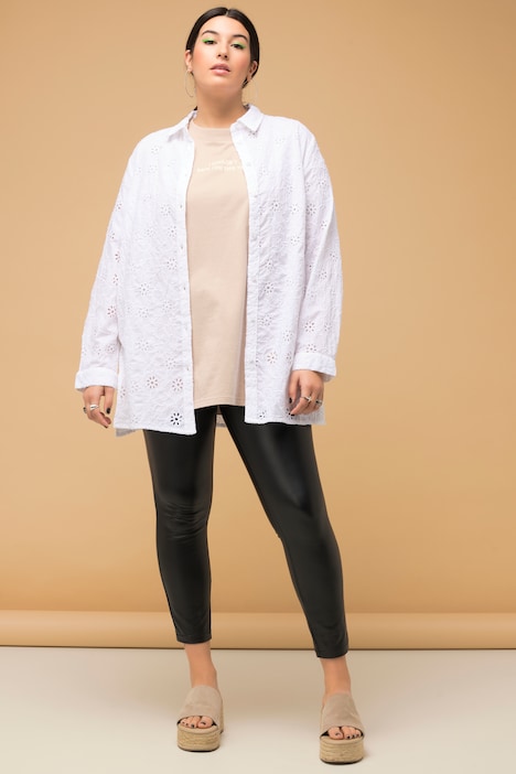 Hemdbluse, Boxy Shape, Lochstickerei, Hemdkragen, Langarm