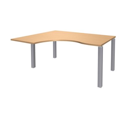 Bureau compact EXPRIM - L160 cm - Retour gauche - Plateau imitation Hêtre - Pieds alu (Pieds de renfort obligatoire à rajouter - non inclus)