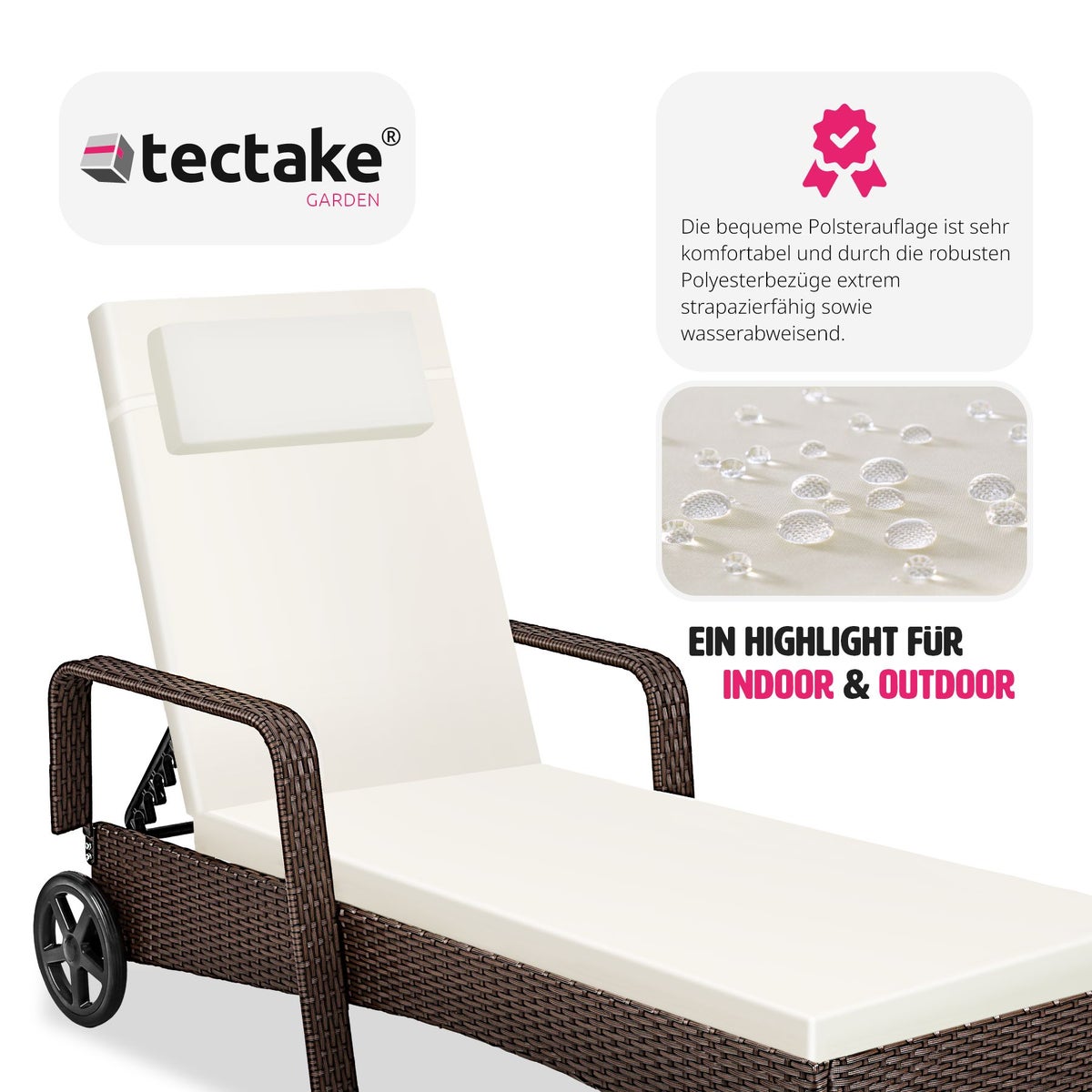 Rotan ligstoel tectake duurzaam 200 x 70 x 33 cm