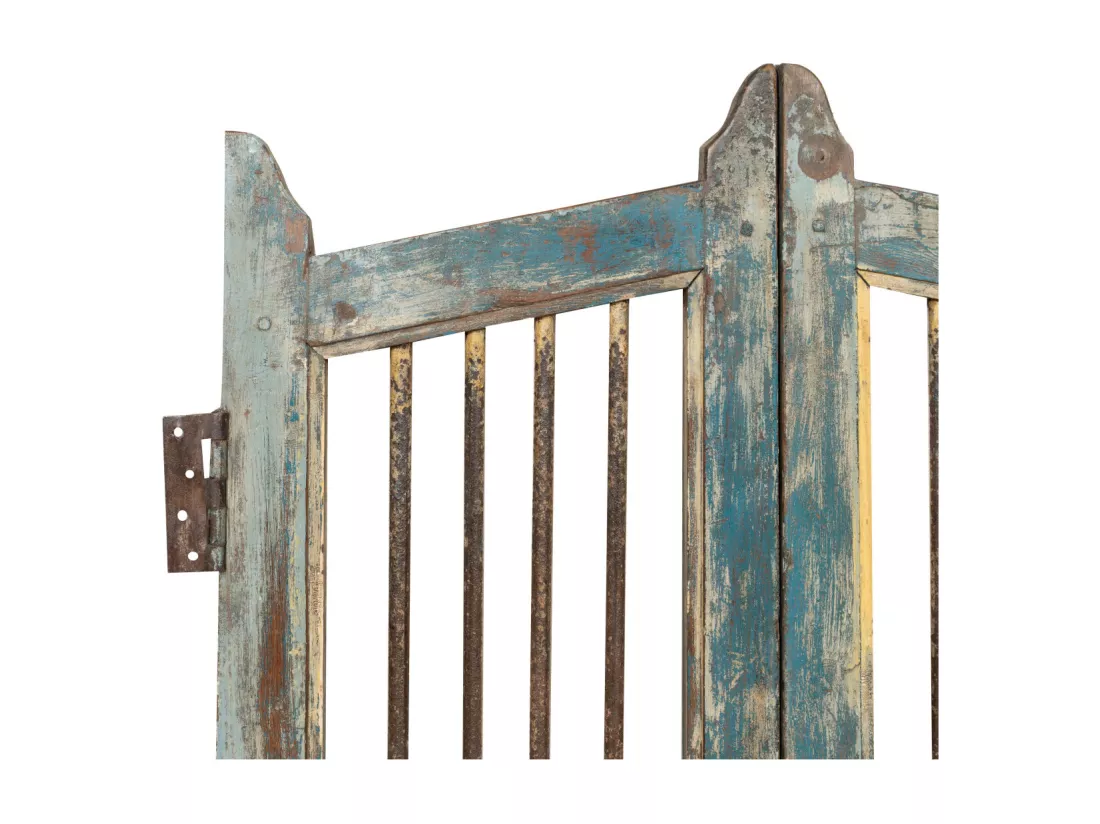 BISCOTTINI Portail - Bois Massif et Fer Finition Antique - Clôture en Fer - Portail en Métal - Porte Décorative - Portail d'Entrée - Clôture en Bois - Intérieur et Extérieur - 74x5x99cm