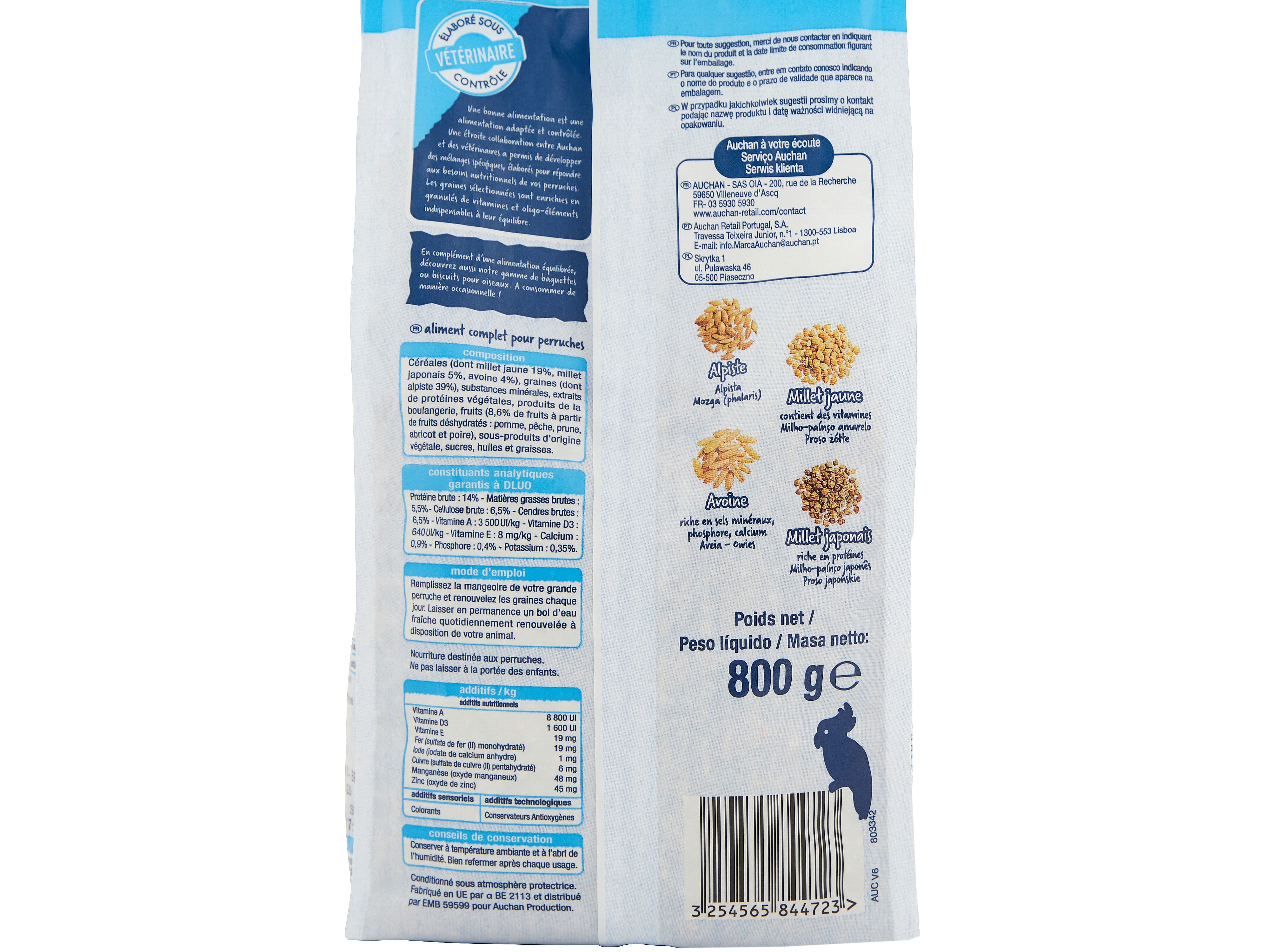 COMIDA PARA PERIQUITOS AUCHAN MENU COMPLETO 800G