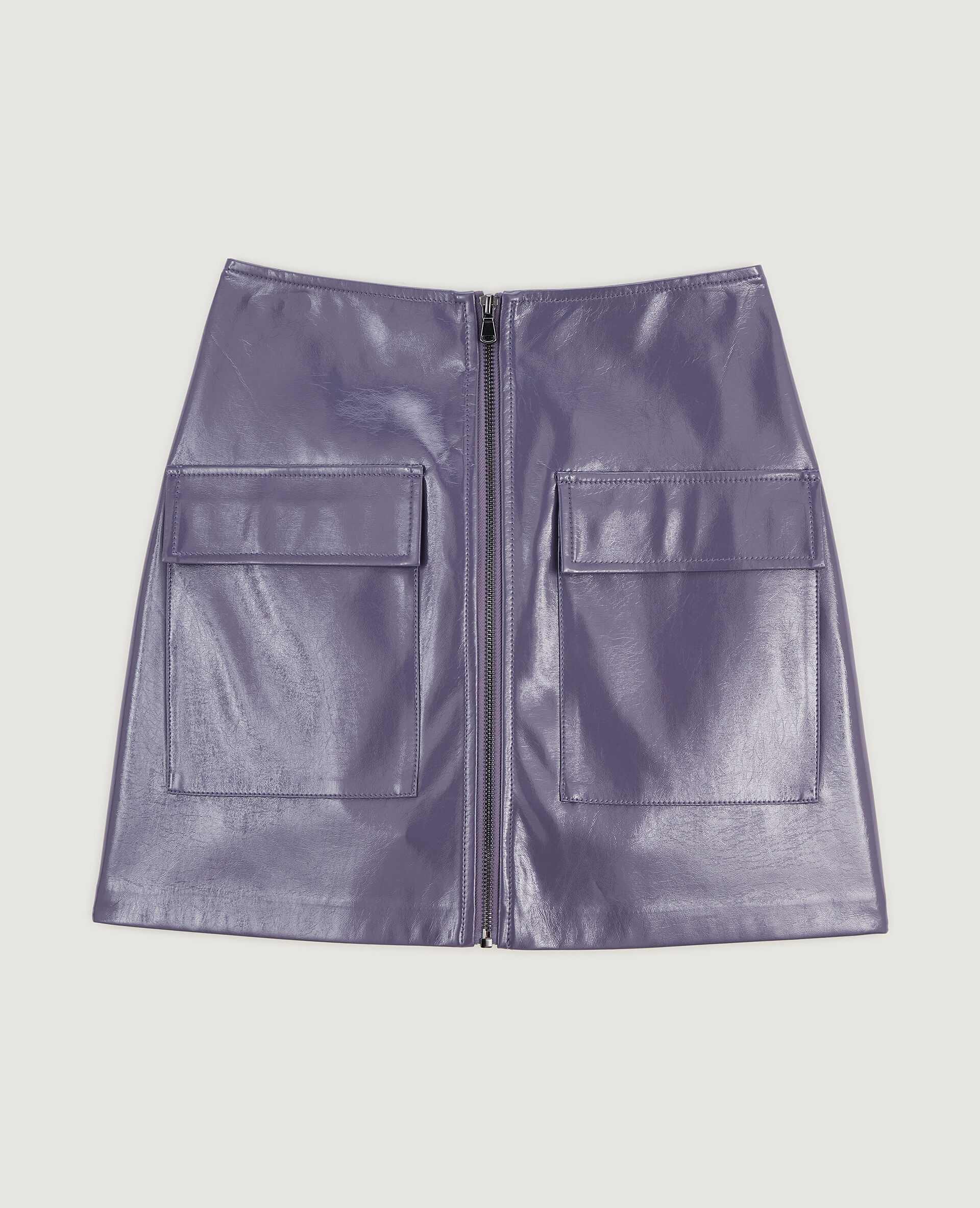 Jupe courte zippée en vinyle - Lilas