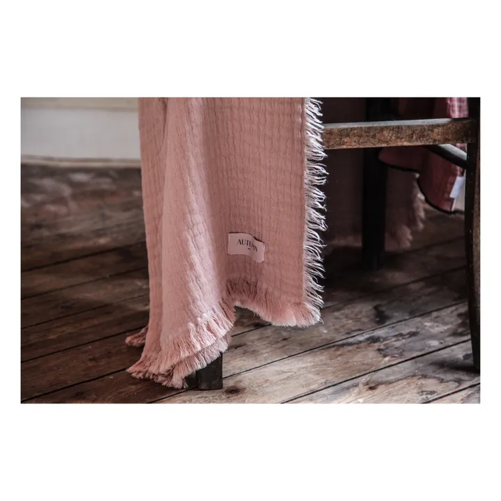 Autumn Plaid Loulou frangé en double gaze de coton bio | Vieux Rose