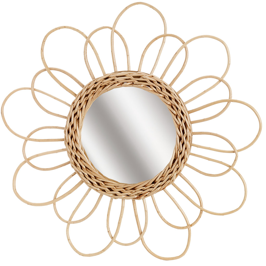 Miroir rotin fleur jungle D 38cm
