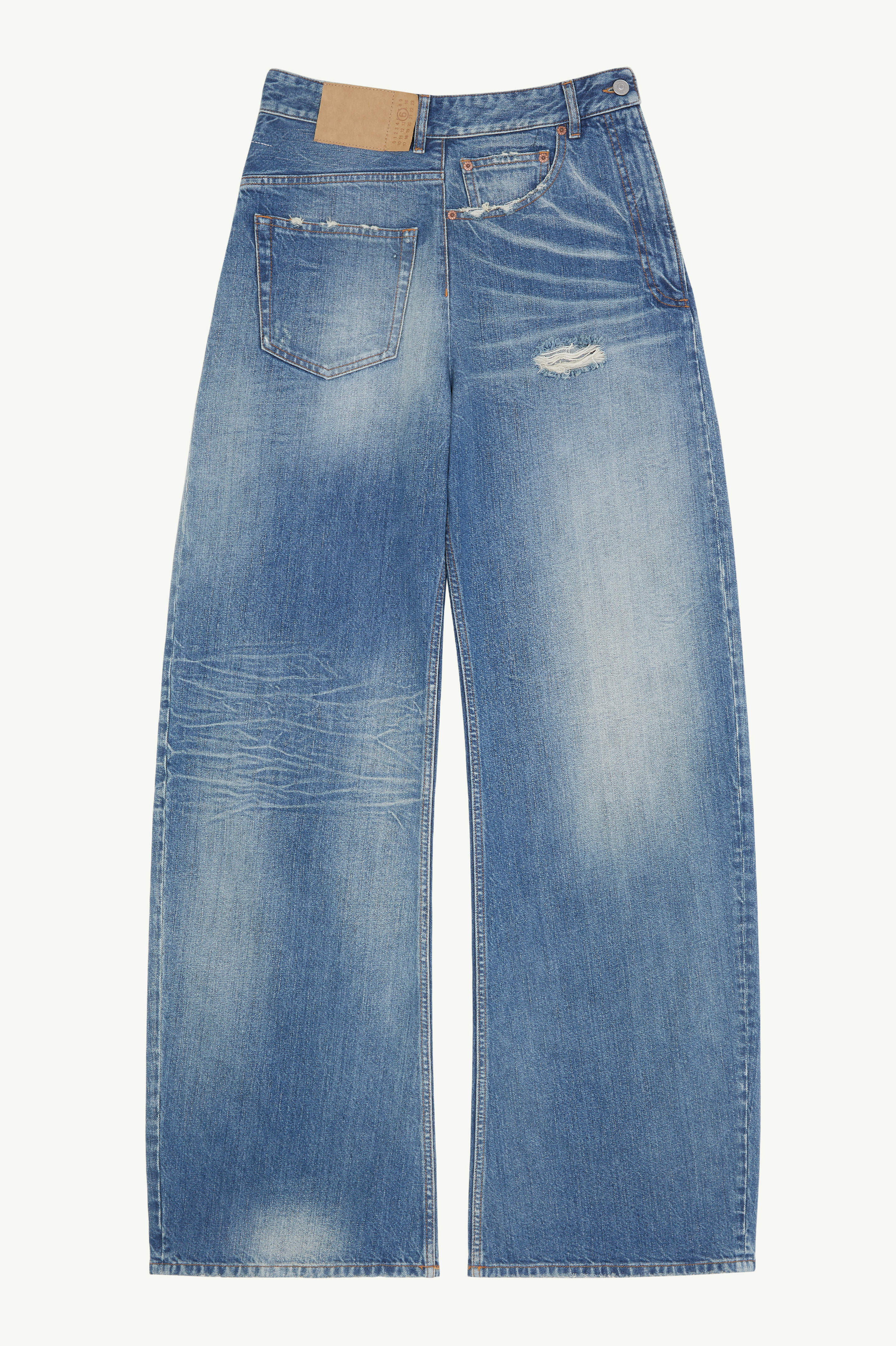 Blue Wide-leg Jeans with Buttons