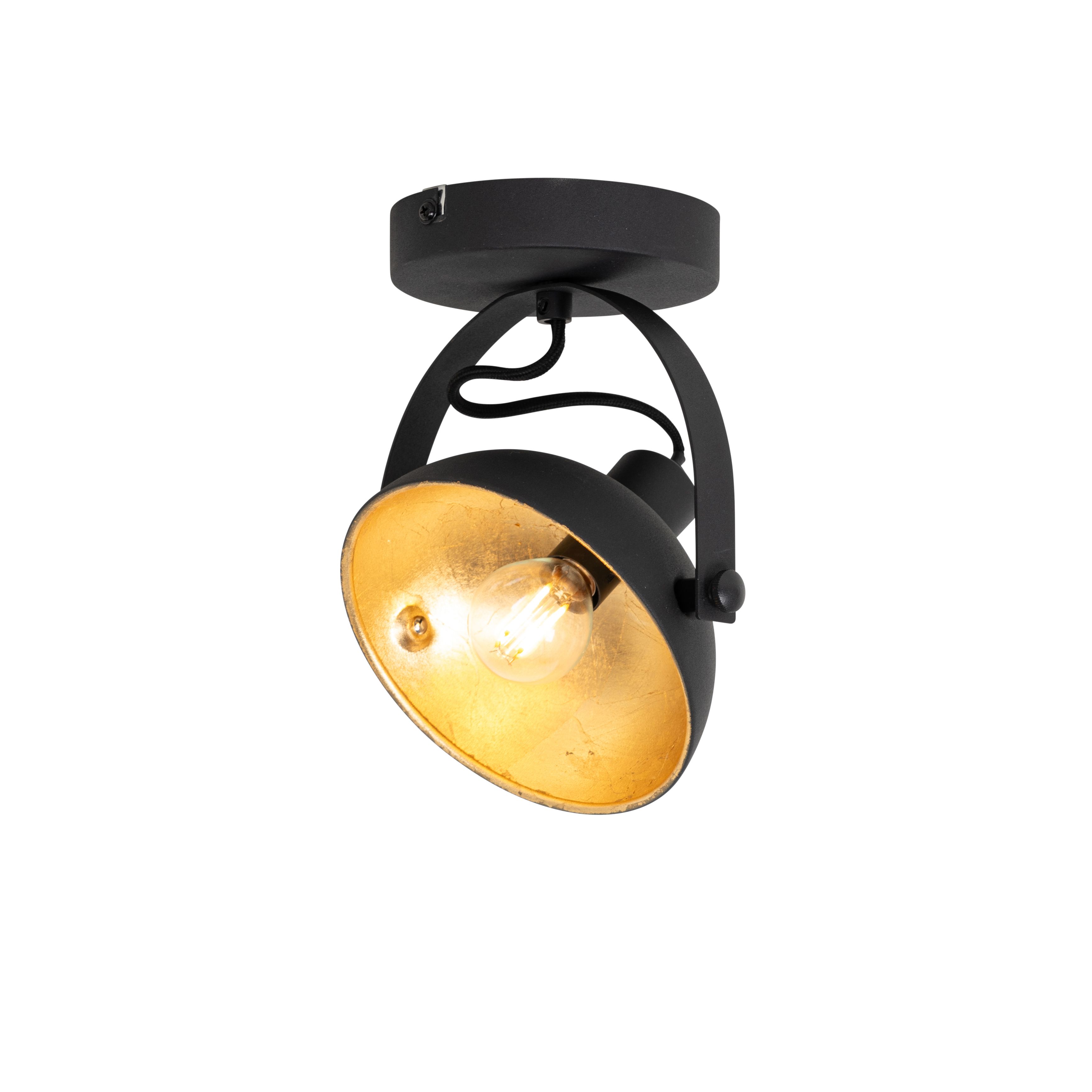 Industriële plafondlamp zwart met goud 15 cm verstelbaar - Magnax