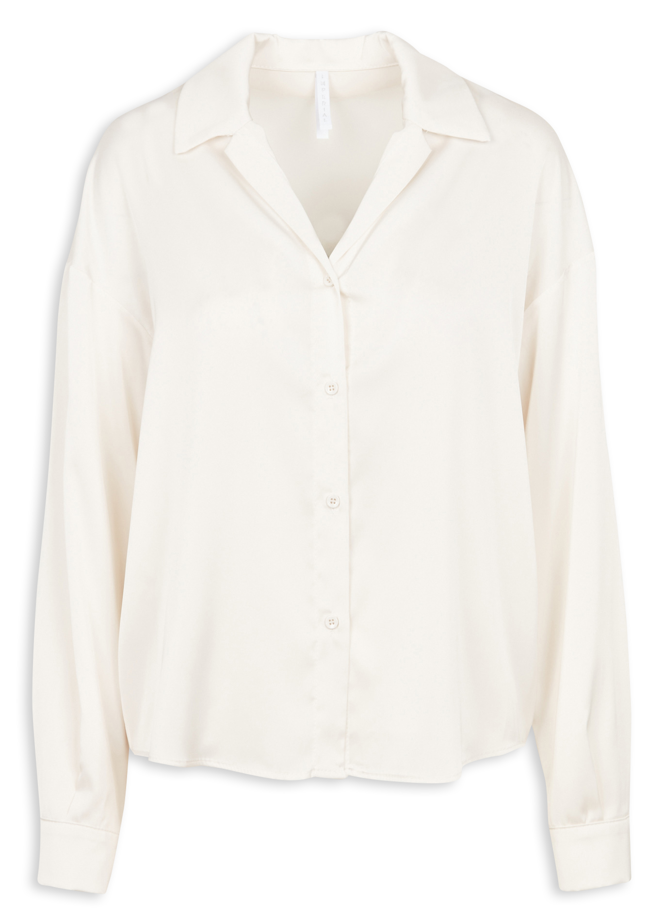 Chemise droit col classique en satin | Beige