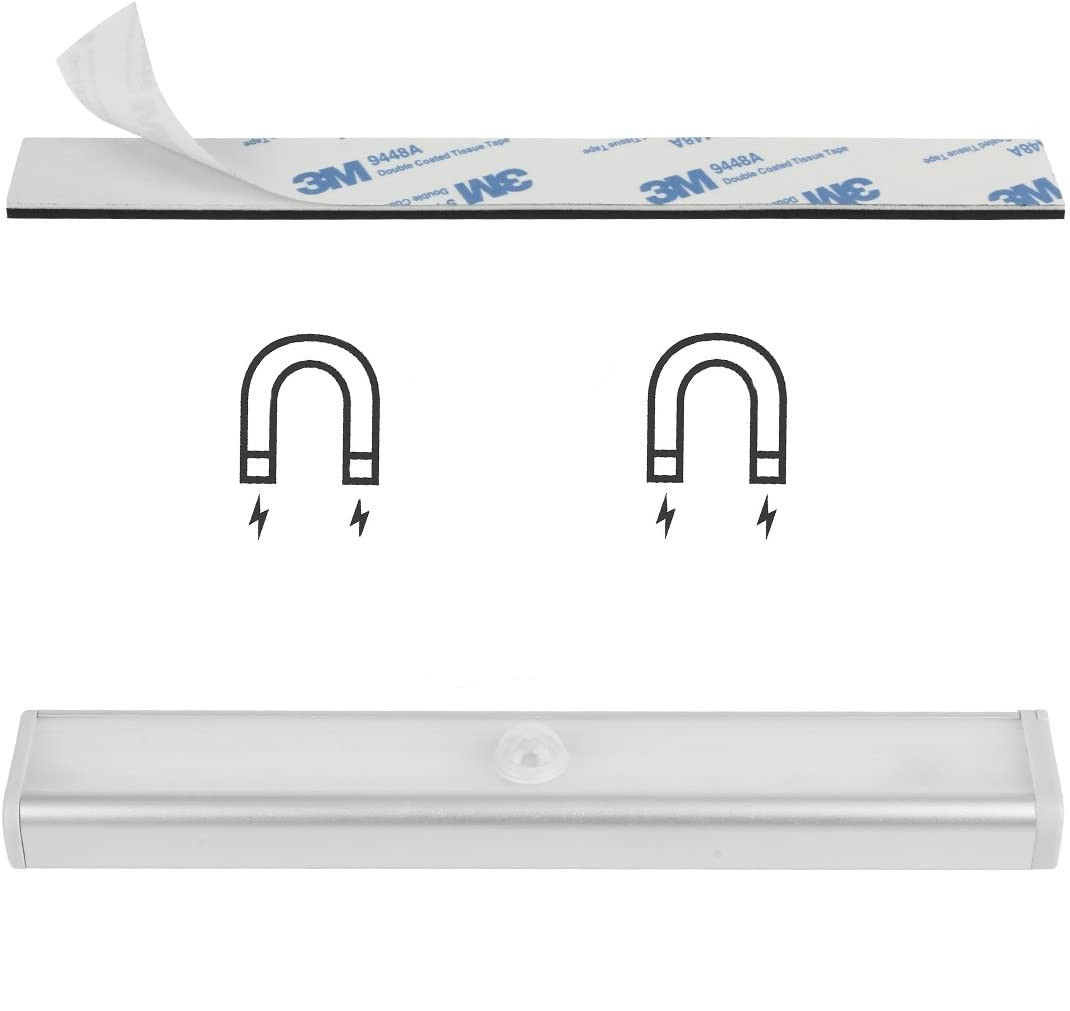 (19cm) 10 LED's Lichtleiste Magnetische USB Leuchte Schrank Beleuchtung mit PIR Bewegungsmelder   Magnet Halterung - Kaltweiss