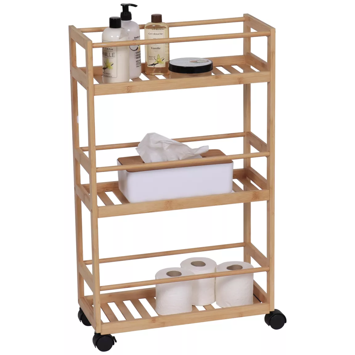 Desserte à roulettes 3 niveaux bambou (H75 cm) Harmonie Naturel