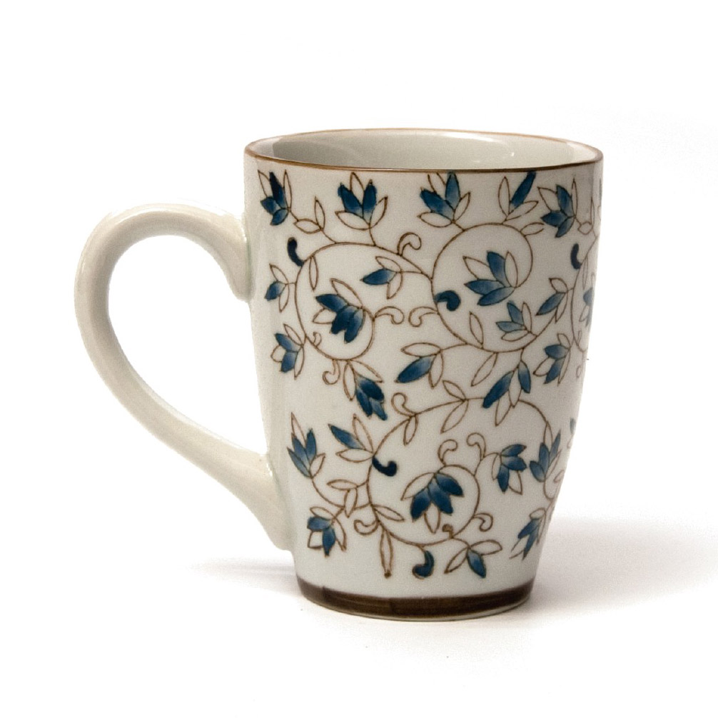 Tasse Gordes 'Ranke', weiß, blau, H 12 cm, Ø 9,5 cm zu 4,80