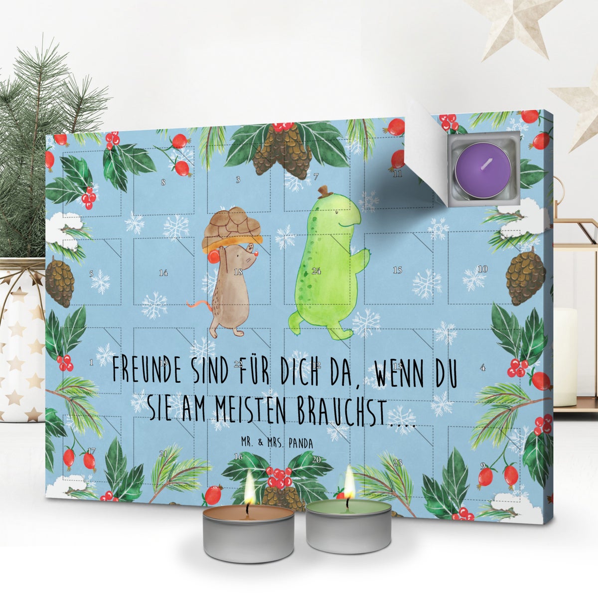 Mr. & Mrs. Panda Geurkaars Adventskalender Schildpad Muis - Pastelblauw