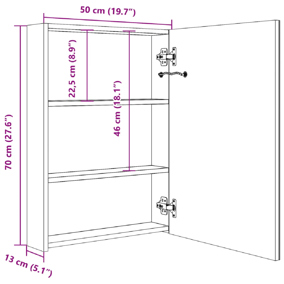 vidaXL Armoire bain LED miroir - Blanc brillant