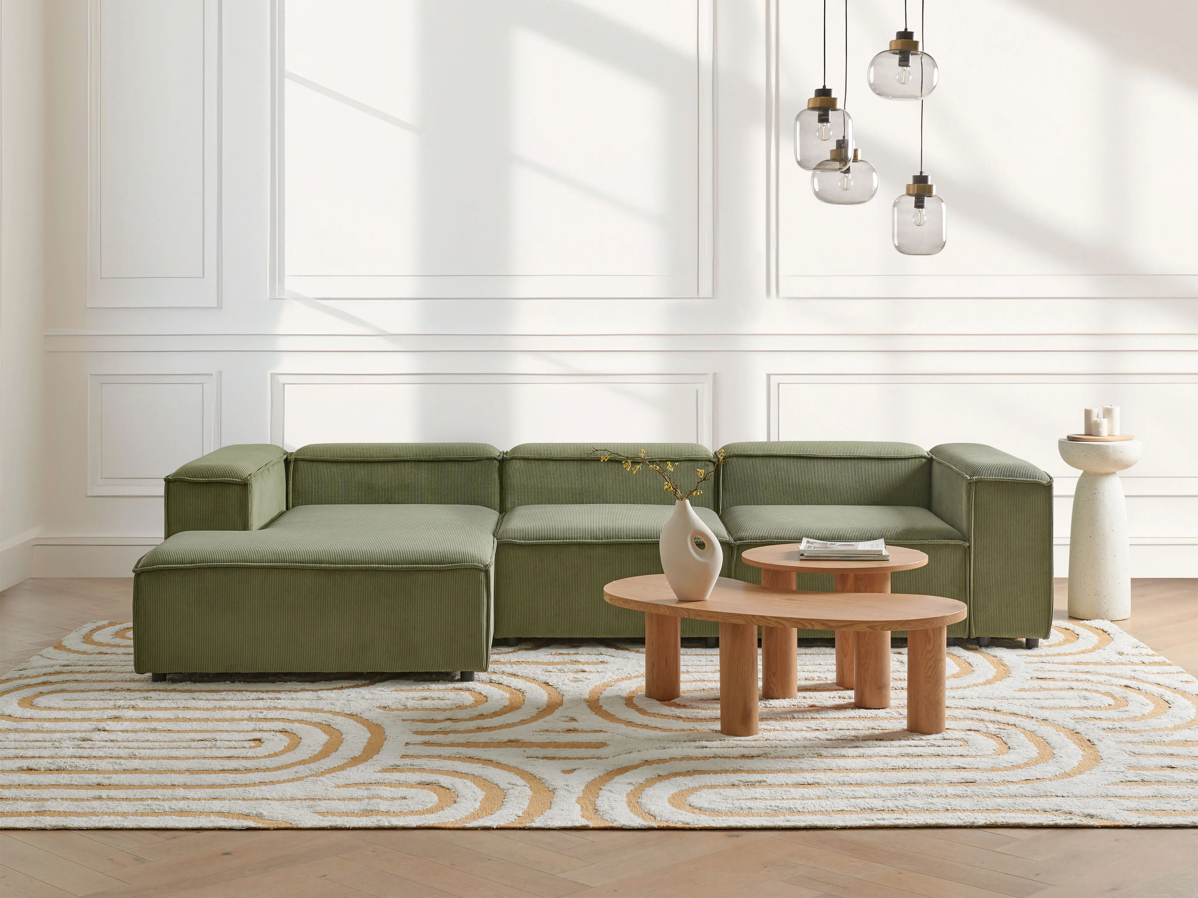 Modulaire hoekbank 4-zits ARDAL Corduroy Groen rechtszijdig