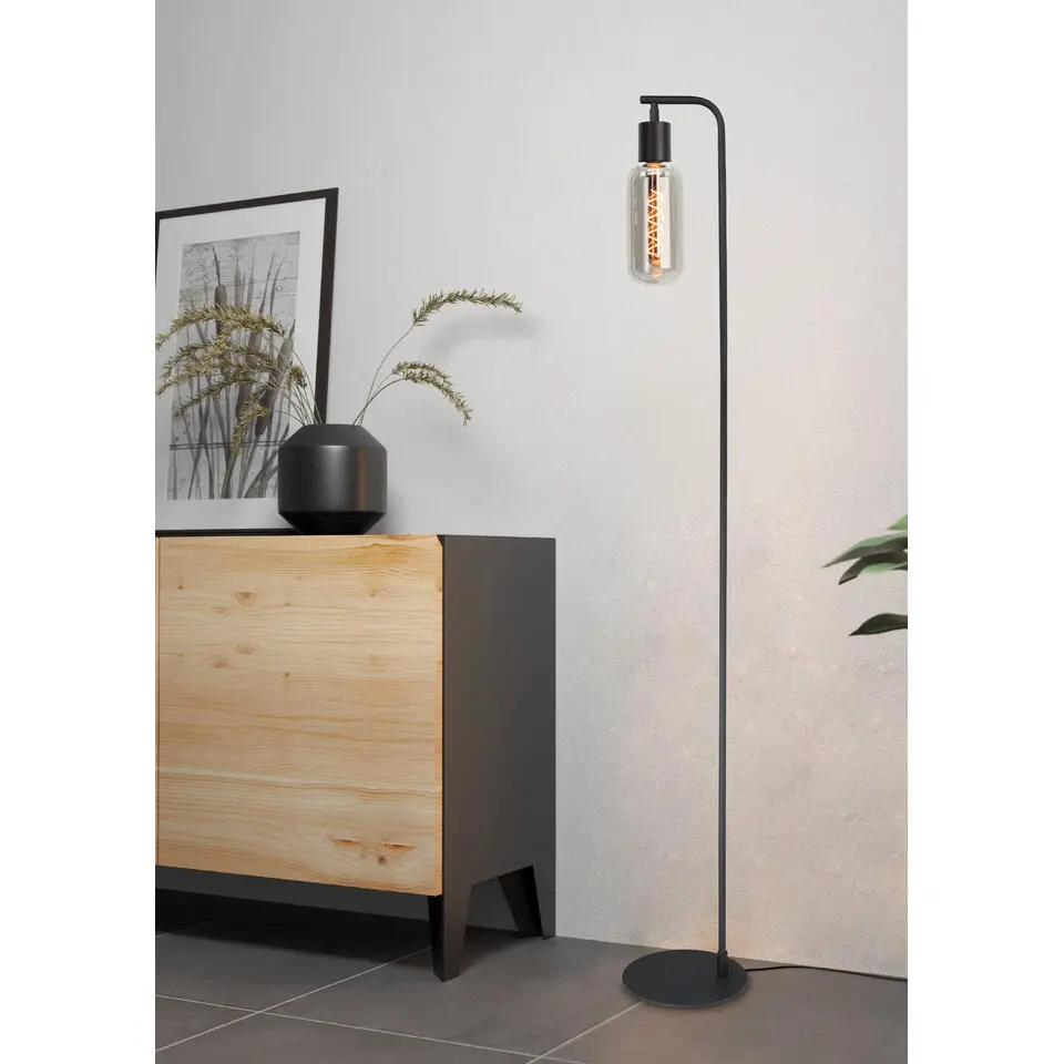 EGLO Majone vloerlamp - E27 - Smoke glas - 151 cm - Zwart