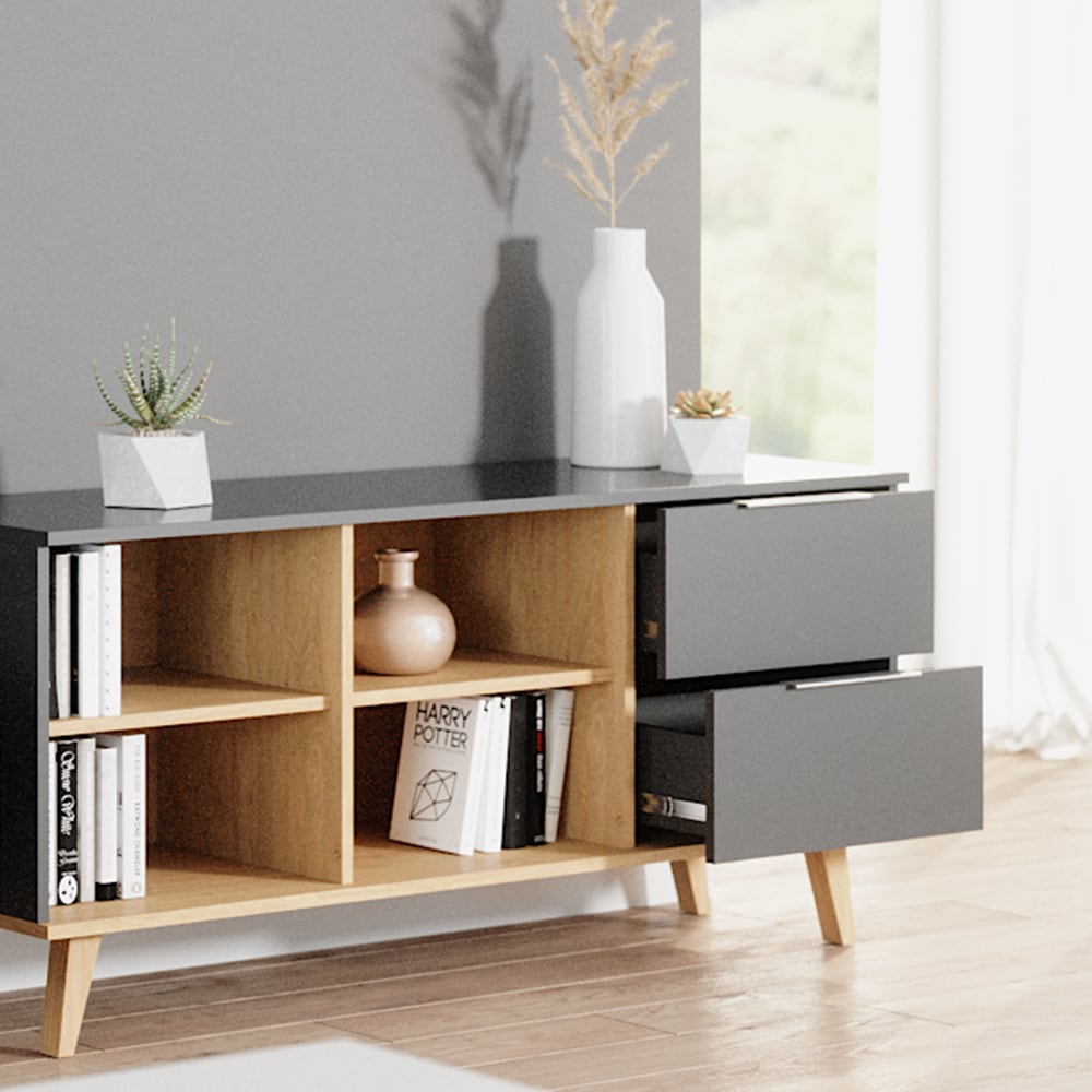 Vicco Kommode Wohnzimmerschrank Anrichte Neptune Anthrazit/Buche Schublade 134cm