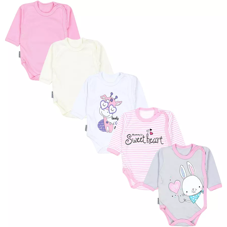 TupTam Baby Langarm Wickelbody im 5er Set rosaweiß
