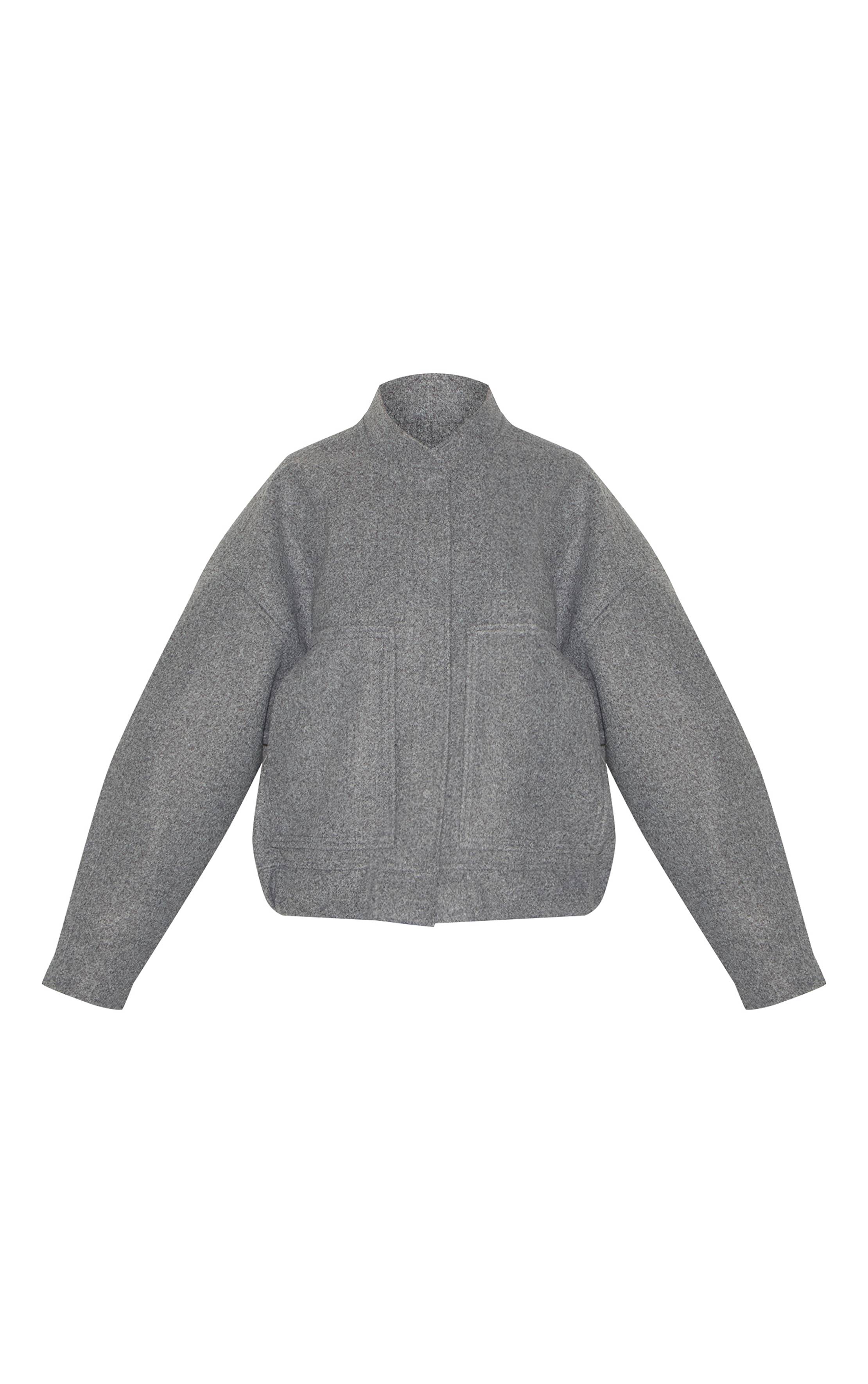 Gris Veste Bomber Longue Aspect Laine