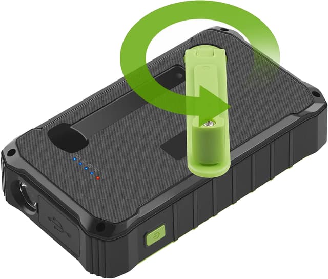 Denver 10000mAh solcelle powerbank med håndsving (sort/grøn)
