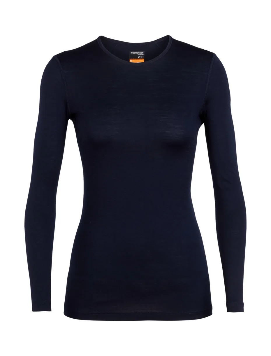 Icebreaker Women's 200 Oasis Long Sleeve Crewe Midnight Navy