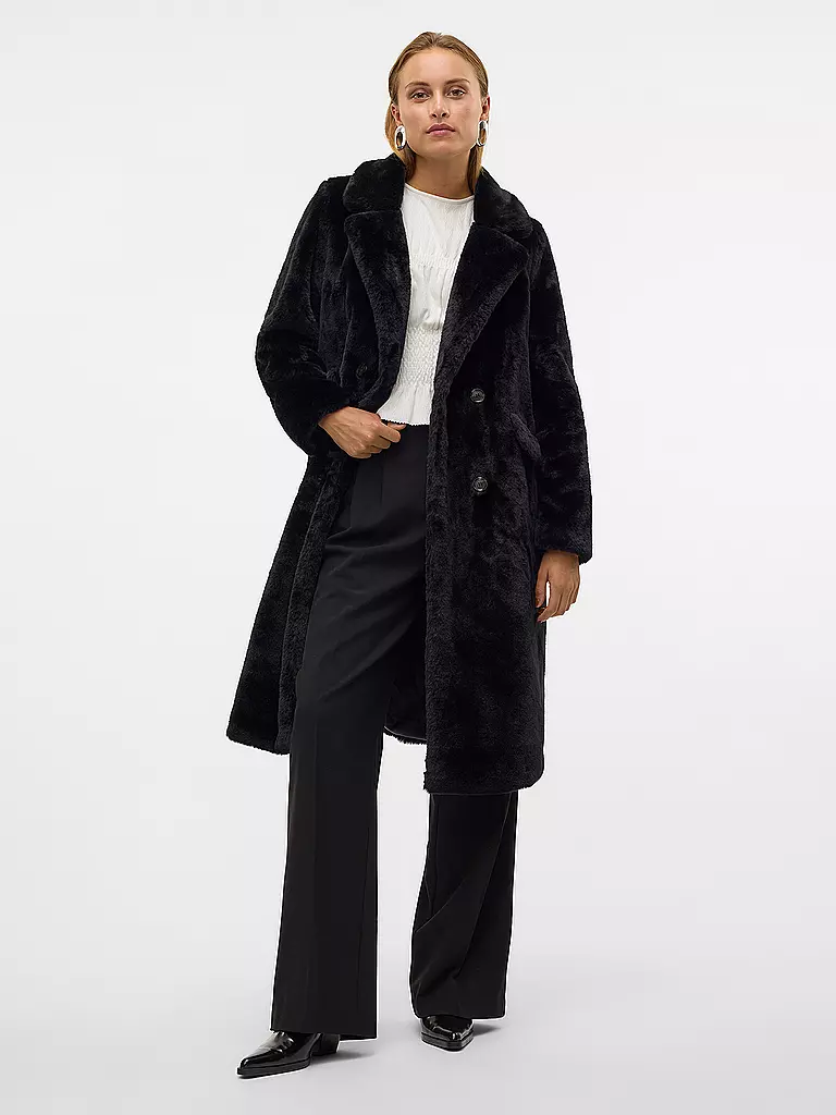 VERO MODA Mantel in Felloptik VMSONJAELLY schwarz