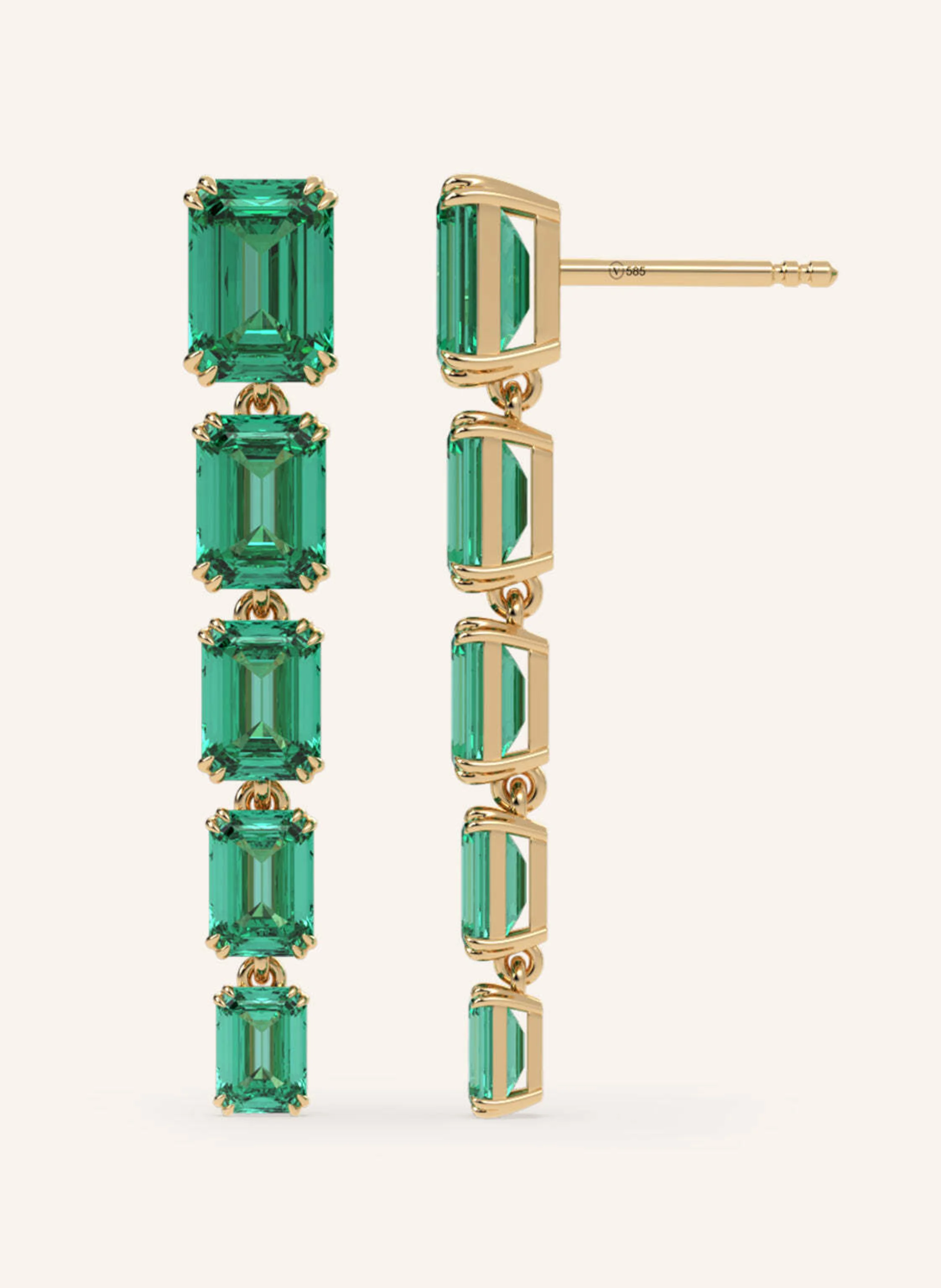 VEYNOU Ohrringe EDEN ESSENCE aus 14 Karat Gelbgold und 5,0ct. lab-grown Smaragden