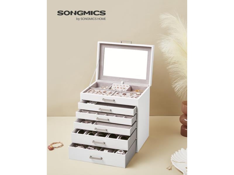 Songmics Schmuckschatulle 6 Ebenen, Weiss Schmuckkasten