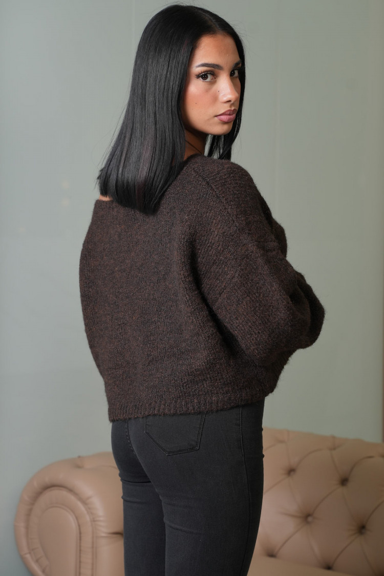 Pull court texturé marron