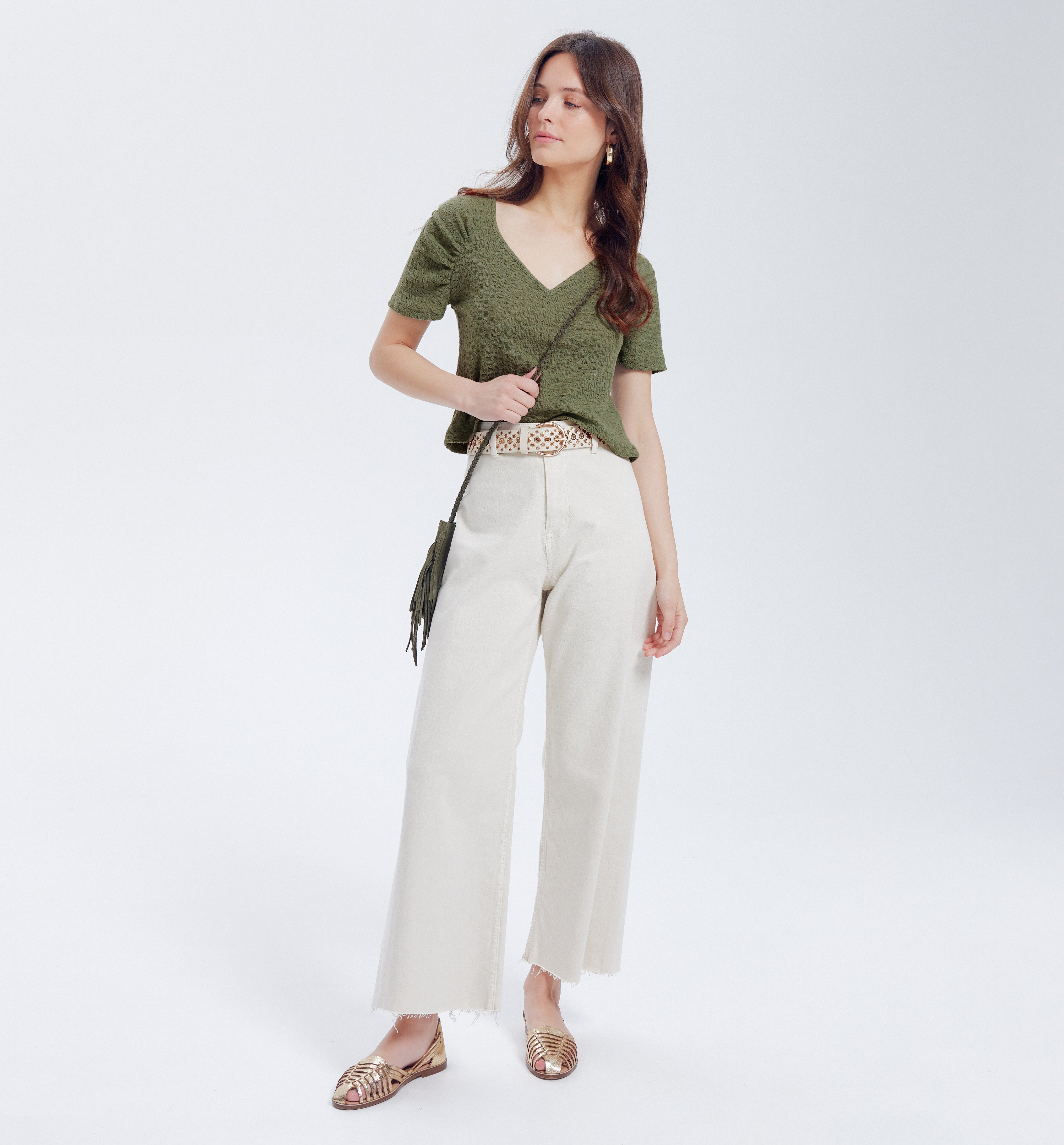 Top en maille ajourée Femme - Kaki