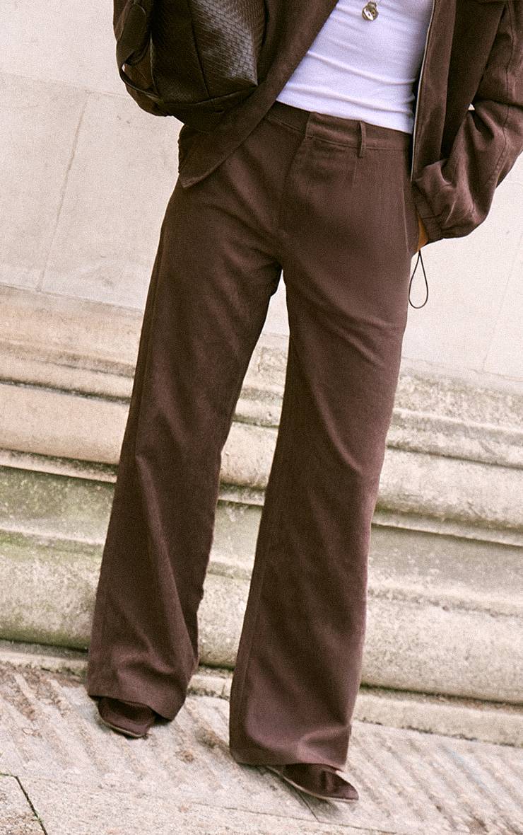 Marron Foncé Pantalon Droit Peau De Pêche