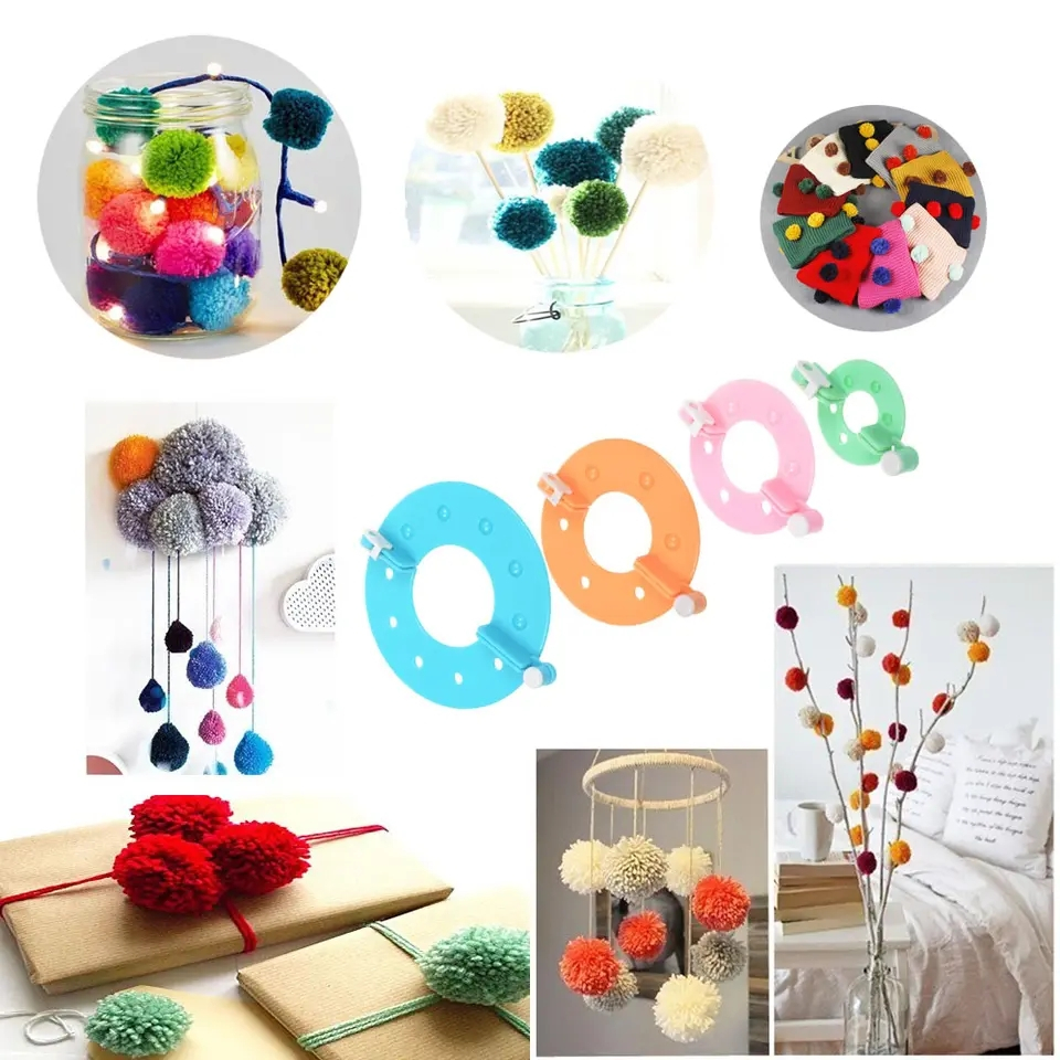 (8er Set) Pompon Maker DIY Puschel Ball Hilfsmittel Wiederverwendbare Bastel Bommel Schablone