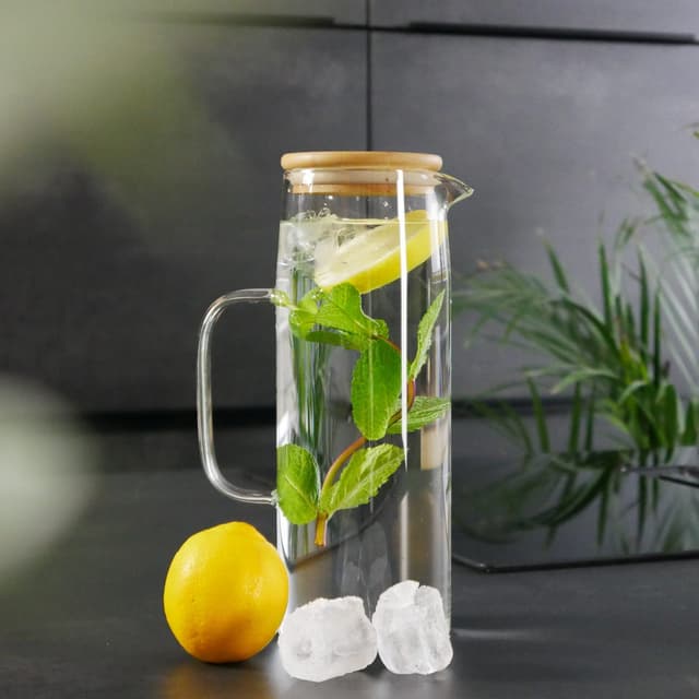Karaffel tekande med bambuslåg 1,6 L Borosilikatglas