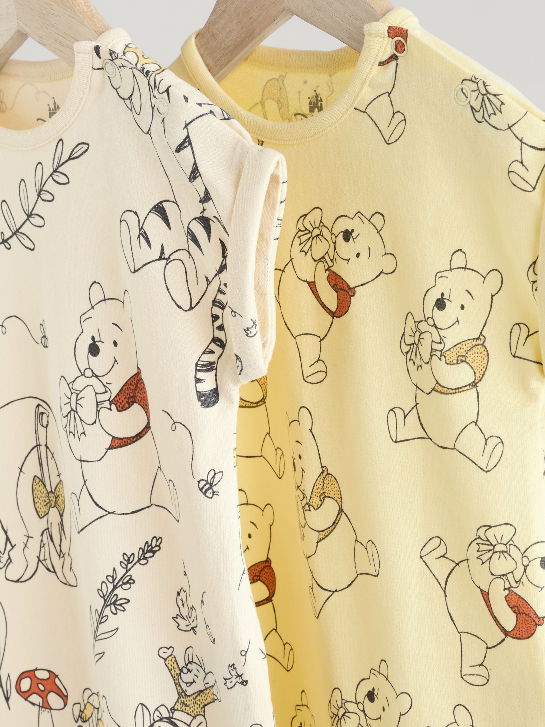 Geel/wit - 2 Pack Printed Winnie The Pooh Baby Rompers