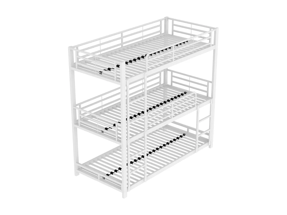 Lit superposé triple - 3x90x200cm - cadre en fer - Blanc