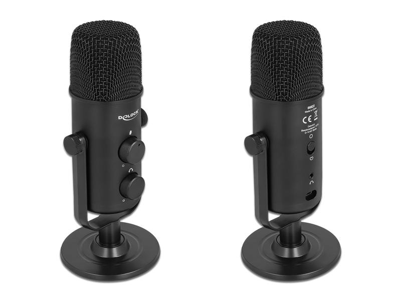 Delock Kondensatormikrofon USB für Streaming, Podcasting Delock Multifunktionales Doppelkapsel USB Mikrofon mit 3.5 mm Klinken Kopfhöreranschluss und Lautstärkeregler   Quick-Mute Funktion