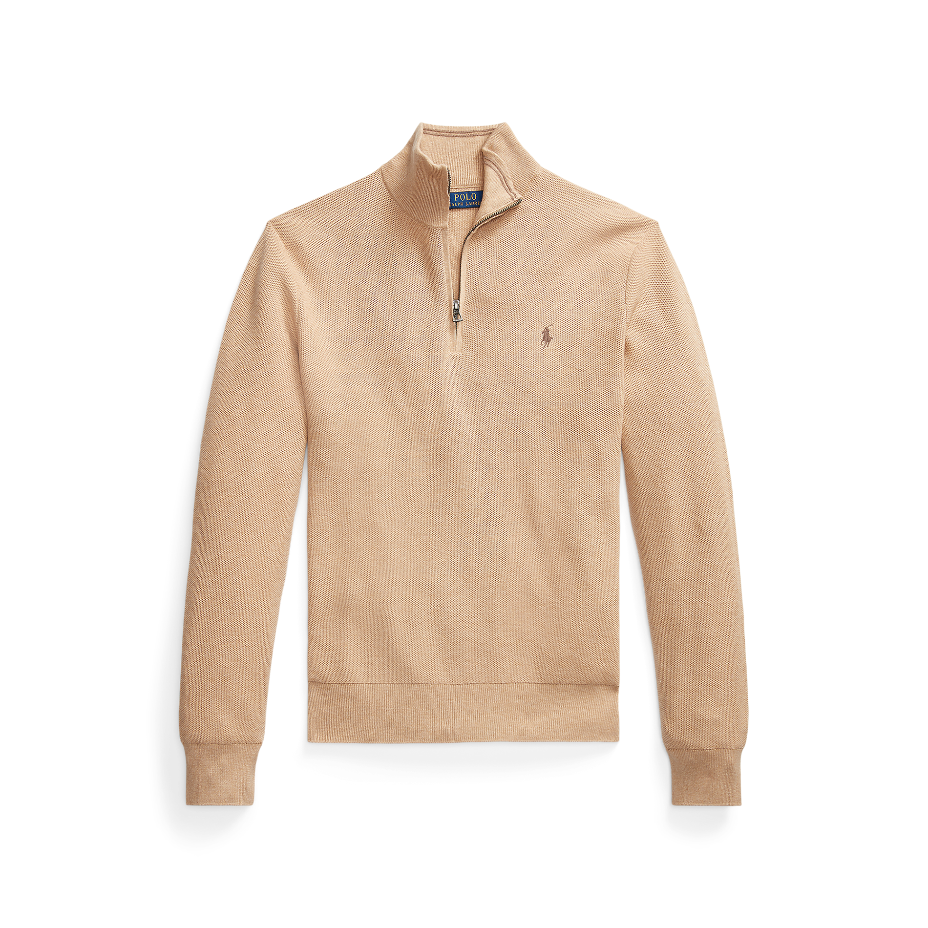 Pull col montant zippé en coton piqué | Beige