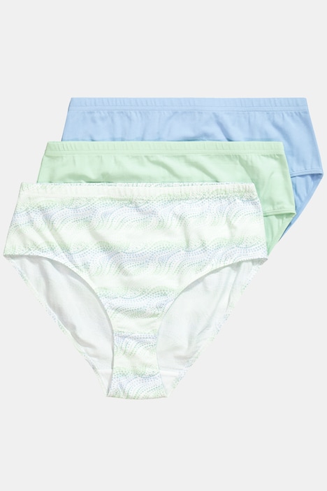 Midislips, 3er-Pack, Wellenmuster/uni
