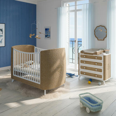 Chambre DUO Lit 70x140 + Commode COQUILLAGE Neige - THEO
