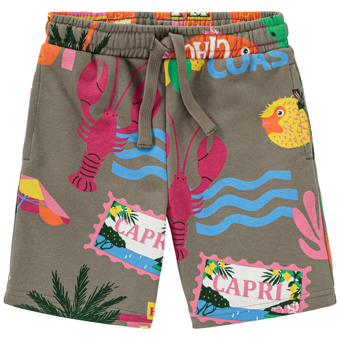 Jonas Nielsen Jungen Joggingshorts mit Urlaubs-Motiven dunkelgrün / bunt