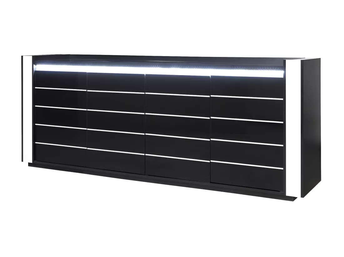 Buffet bahut LINA noir et blanc avec LED – 4 portes
