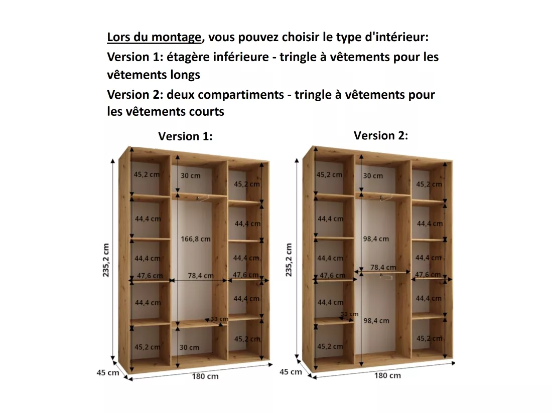 ARMOIRE DAVOS 11 À PORTES COULISSANTES 235,2/180/45 3 portes