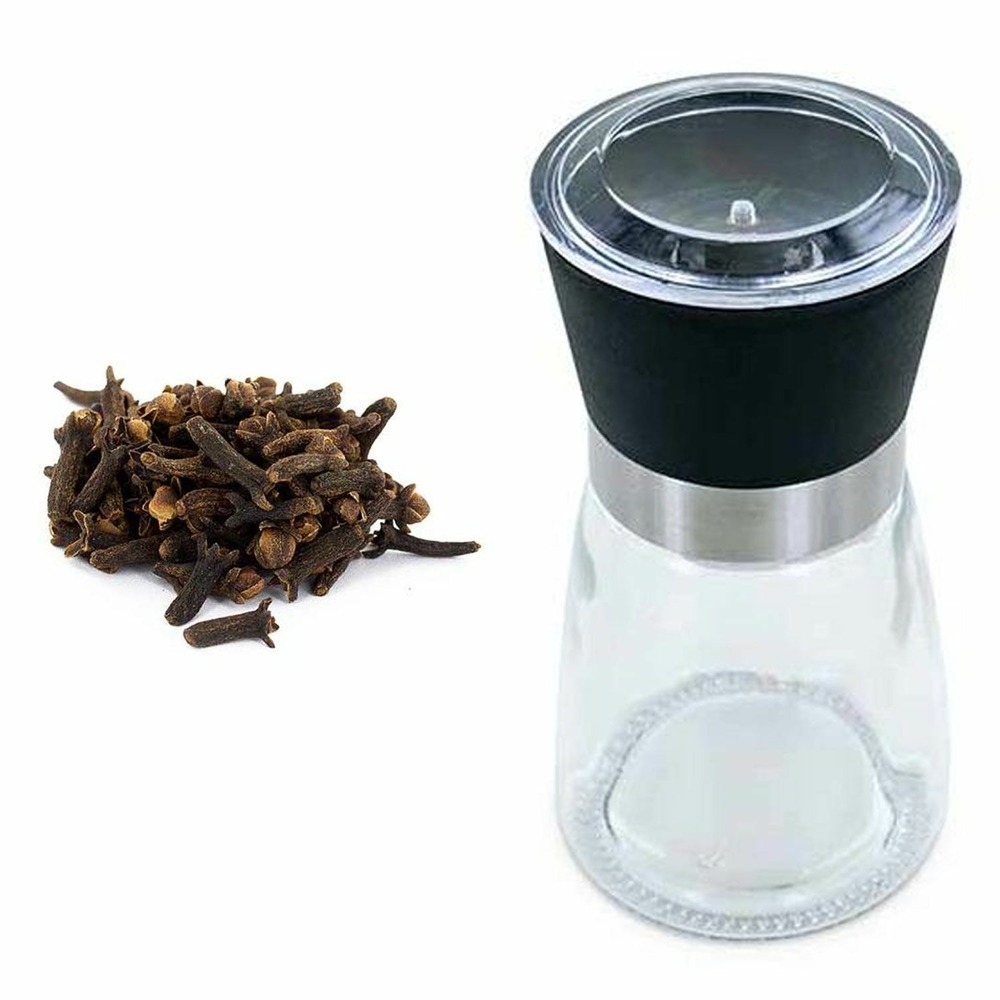 Moulin à épices en verre et céramique + clous de girofle bio