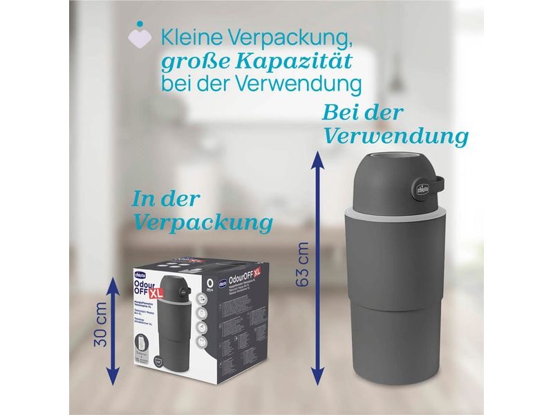 Chicco Windeleimer Odour Off XL Stone 45 l Steingrau Teleskop Windeleimer inkl. 1 Pack Müllbeutel