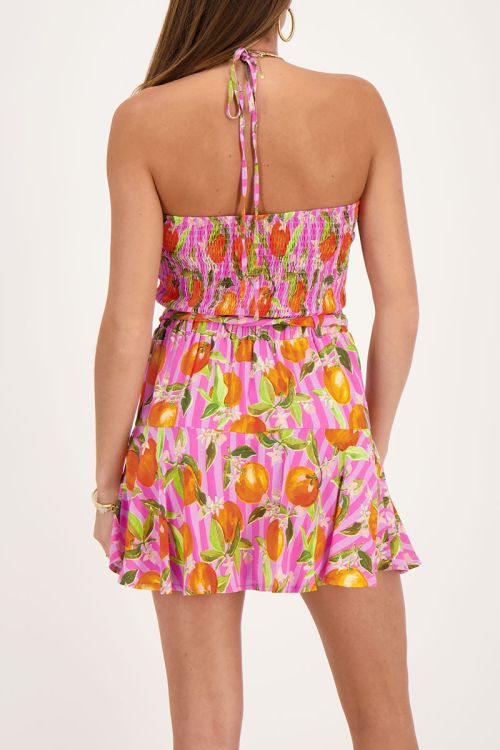 Roze skort met sinaasappel print