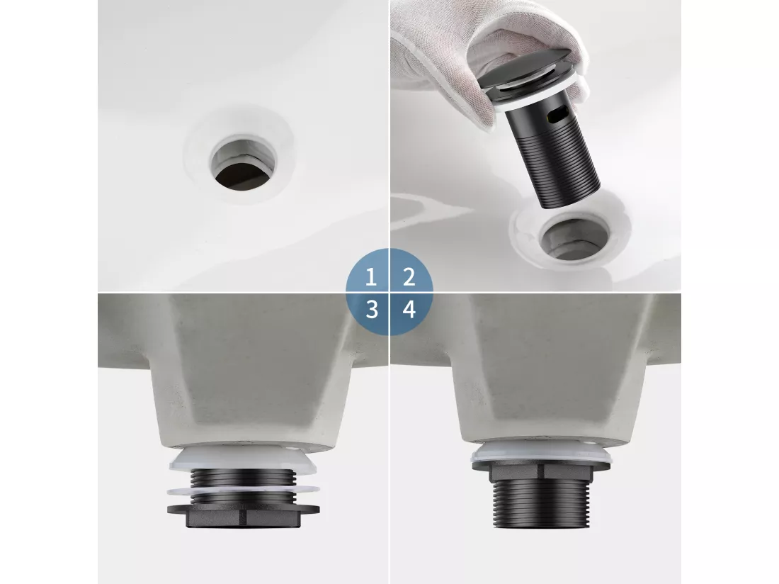 Bonde de Lavabo Bonde Pop-up avec Trop-plein Automatique Universelle+Brosse Toilettes WC Suspendu avec Support de Brosse, Acier INOX,Noir