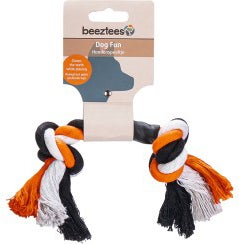 Beeztees hondenspeelgoed flostouw 2 knopen zwart/oranje 71 g