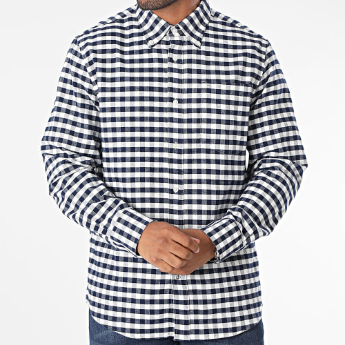 Chemise Manches Longes A Carreaux Oxford Brushed Gingham 3309 Bleu Marine Blanc