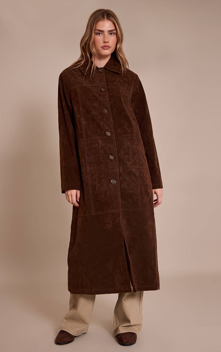 Chocolat Manteau Long En Synthétique À Boutons