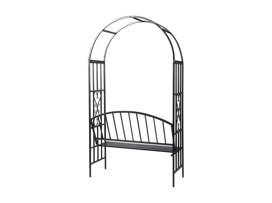 Voûte à roses de jardin avec banc