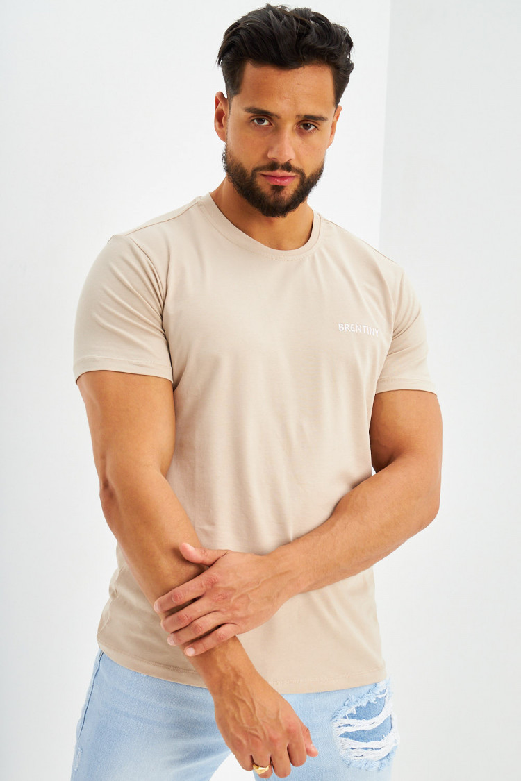 T-shirt basique logo Brentiny brodé beige